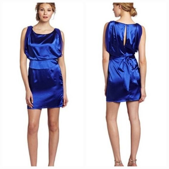 🐞Jessica Simpson Royal Blue Flutter Sleeve Peplum Waist Dress Size 6 - Picture 1 of 12